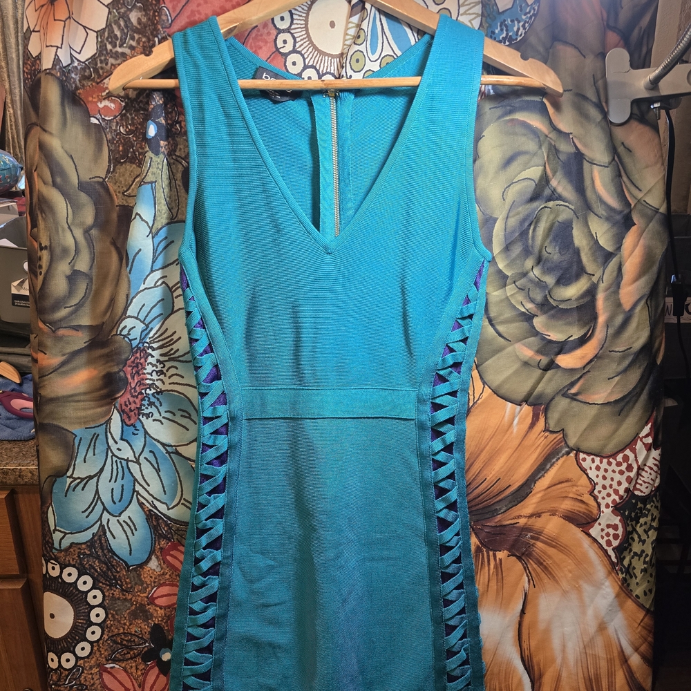 Bebe Turquoise/Deep Purple Bodycon Mini Dress